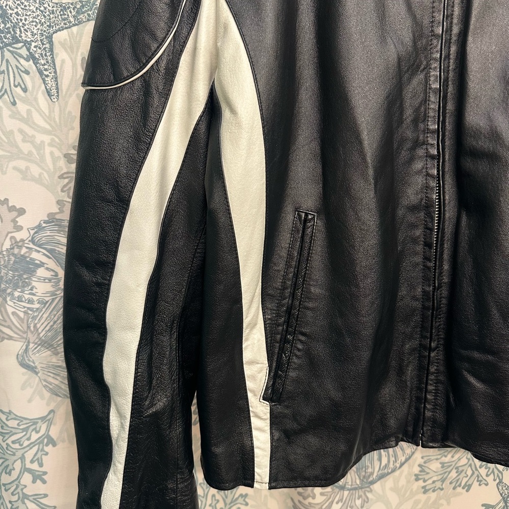Vintage Black White WILSONS LEATHER Moto Cafe Racer Jacket Men’s XL - Picture 4 of 10